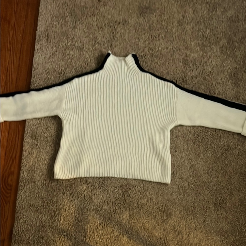 White Ribbed Women's Sweater